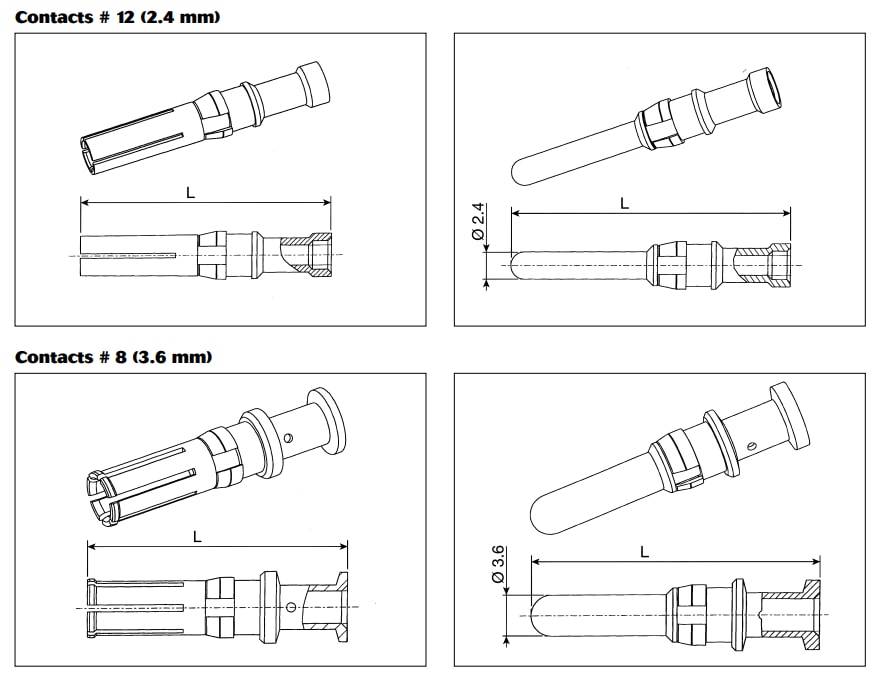 Mechanical Drawing - SOURIAU 8291 High Power Circular Contacts